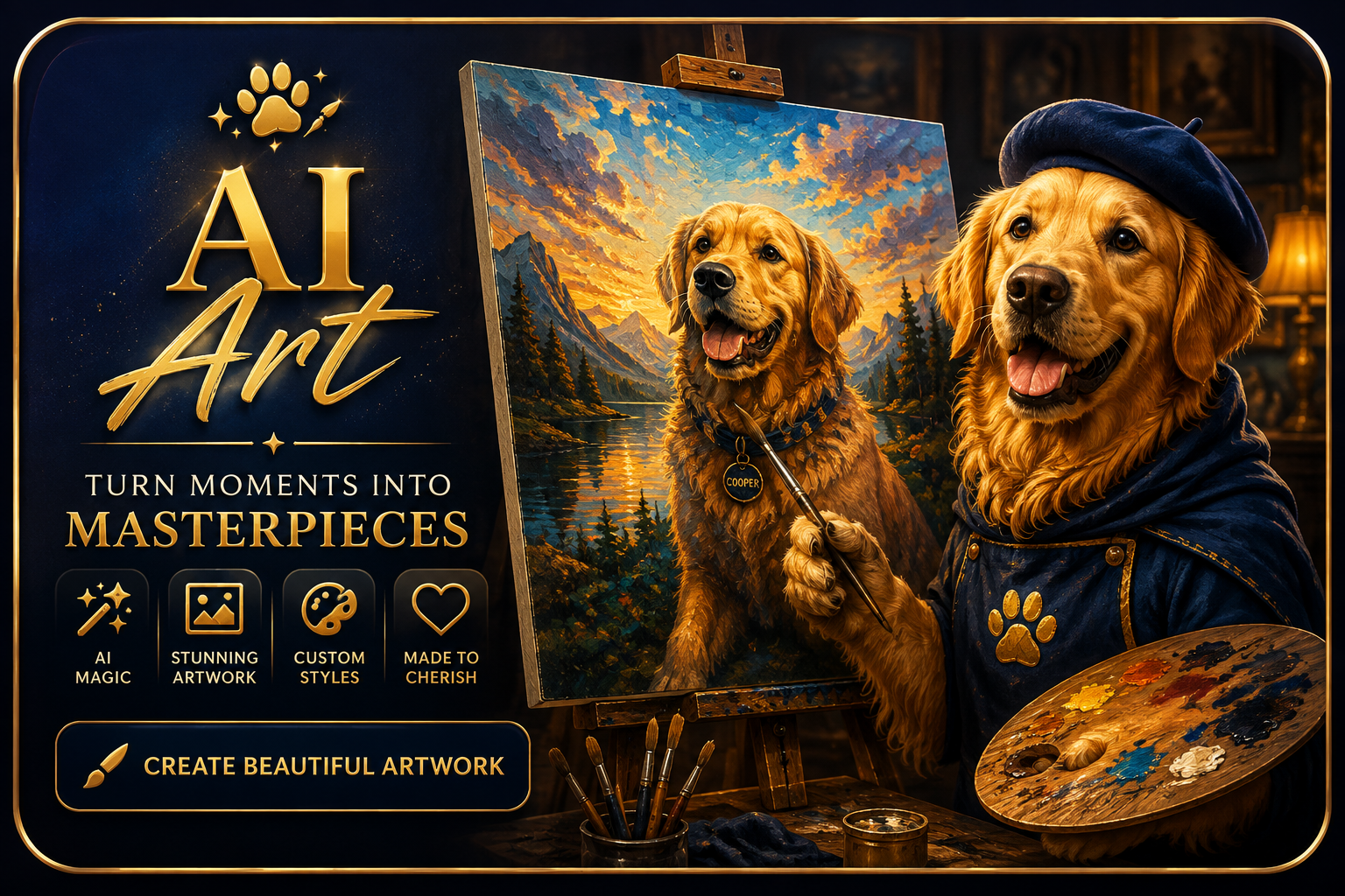 Cooper creating colorful dog artwork inside WagLife AI Art Studio